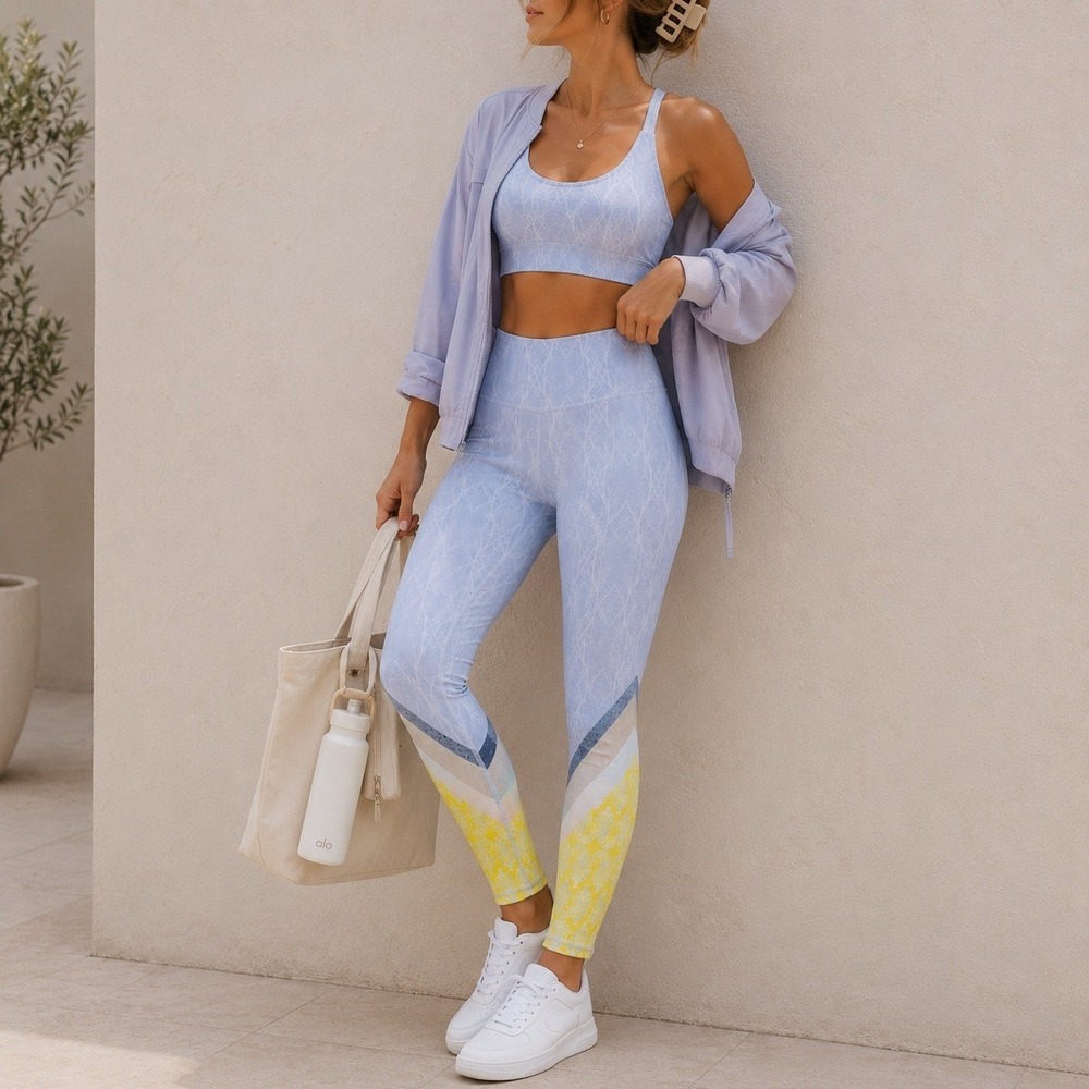 Alo Yoga Airbrush Tree Lace Sky Leggings Womens XS Blue Yellow Pastel Activewear